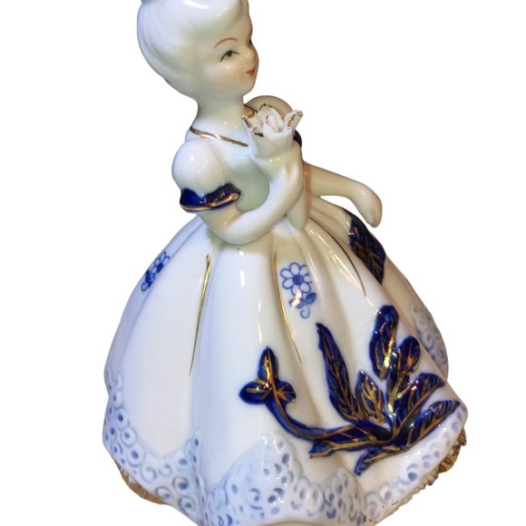 Girl Figurine Blue White Dress Gold Colored Accents - Picture 12 of 15